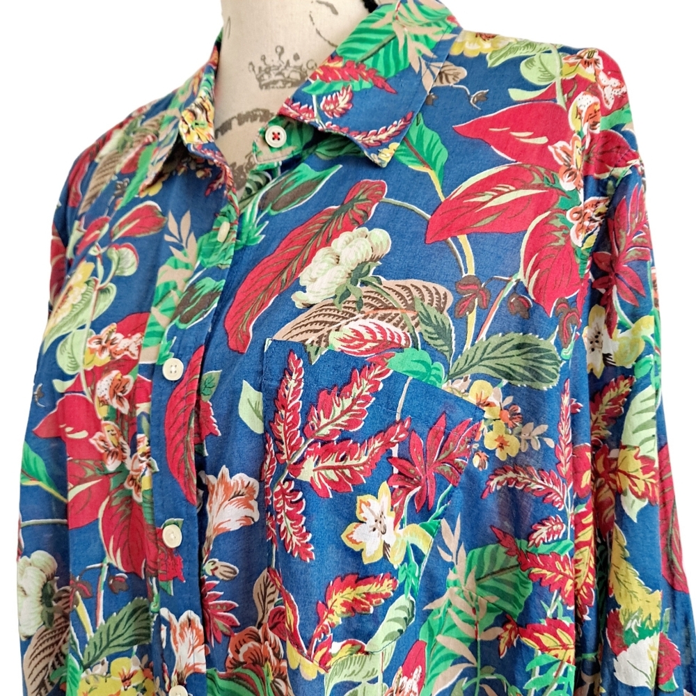 SOLD Talbots Floral tropical Hawaiian button up cotton summer shirt top Size 2X - Picture 11 of 14